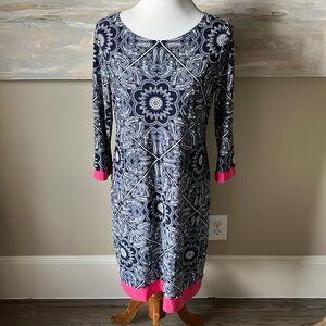 Neiman Marcus navy/white patterned dress